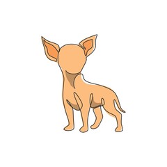 Single continuous line drawing of cute chihuahua dog for company logo identity. Purebred dog mascot concept for pedigree friendly pet icon. Modern one line draw design graphic vector illustration