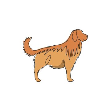 recommend clip art: One continuous line drawing of cute golden retriever dog for company logo identity. Purebred dog mascot concept for pedigree friendly pet icon. Modern single line draw design vector illustration