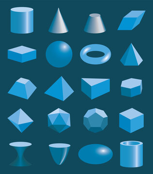 Set of volumetric geometrical colored shapes