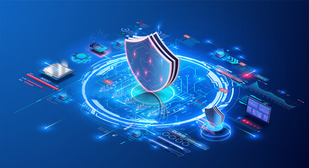 Cyber security concept. Encryption. Cyber security and information or network protection. Future technology web services. Privacy concept. Data protection. Anti virus software. Database system. Vector - obrazy, fototapety, plakaty