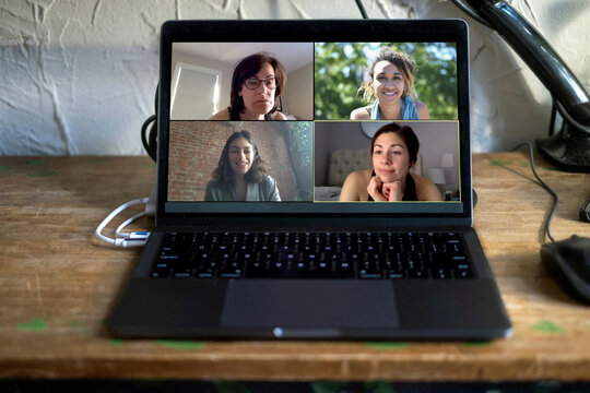 Virtual Meeting Or Video Conference Of Work Colleagues Or Friends