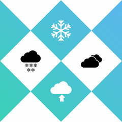 Set Cloud with snow, upload, Snowflake and icon. Vector