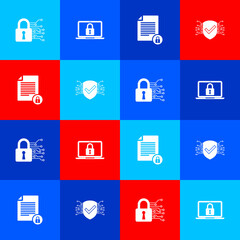 Set Cyber security, Laptop and lock, Document and icon. Vector