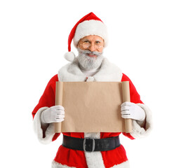 Santa Claus with empty letter on white background