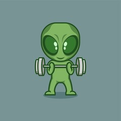 funny cartoon alien character sports fitness or gym. vector illustration for mascot logo or sticker