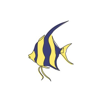 recommend clip art: Single continuous line drawing of adorable freshwater angelfish for company logo identity. Cute pterophyllum fish mascot concept for aquarium show icon. Modern one line draw design vector illustration