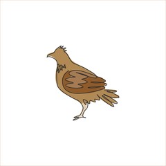 Single one line drawing of adorable grouse bird for foundation logo identity. Shooting bird syndicate mascot concept for tradition icon. Modern continuous line draw graphic design vector illustration
