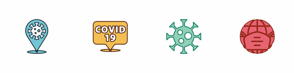 Set Corona virus 2019-nCoV on location, , Virus and Earth with medical mask icon. Vector