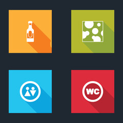 Set Wine bottle, Cheese, Toilet and icon. Vector