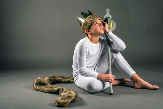 Boy In Crown And Costume Daydreaming Of Wild Things