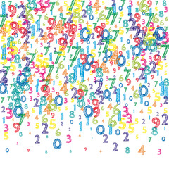 Falling colorful orderly numbers. Math study concept with flying digits. Graceful back to school mathematics banner on white background. Falling numbers vector illustration.