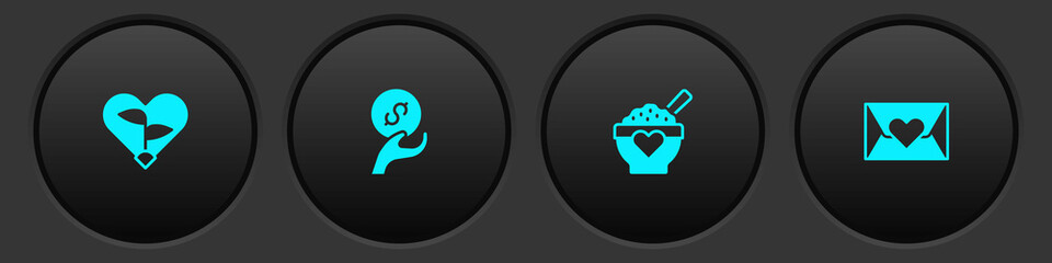 Set Leaf in heart, Donation and charity, food and Envelope with icon. Vector