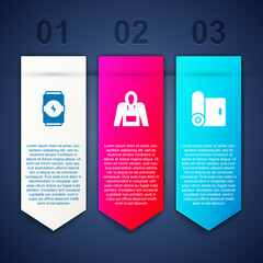 Set Energy drink, Hoodie and Fitness mat roll. Business infographic template. Vector