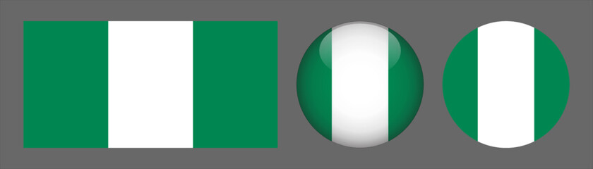 Nigeria flag set collection button flat rounded icon