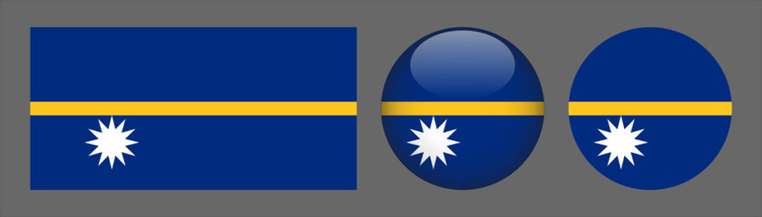Nauru flag set collection button flat rounded icon