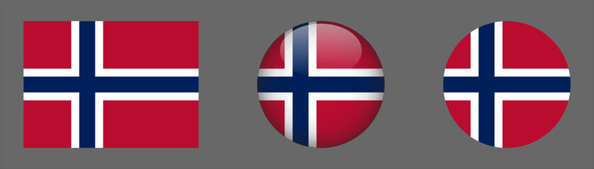 Norway flag set collection button flat rounded icon