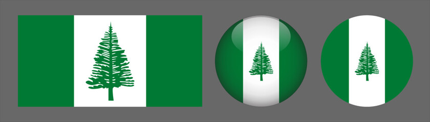 Norfolk Island flag set collection button flat rounded icon