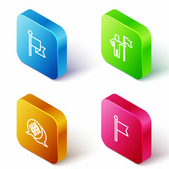 Set Isometric line Flag, Man holding flag, Target and icon. Vector