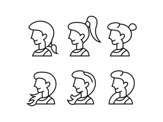 Peoples icon, set icon of girl, woman icon, outline icon, female icon with different hairstyle