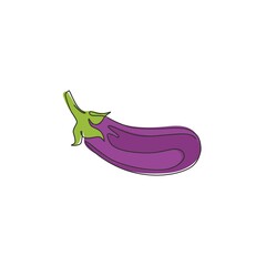 One continuous line drawing whole healthy organic eggplant for farm logo identity. Fresh tropical perennial plant concept for vegetable icon. Modern single line draw design vector graphic illustration