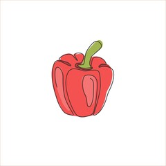 One continuous line drawing whole healthy organic paprika for plantation logo identity. Fresh bell pepper concept for fruit vegetable icon. Modern single line draw design vector graphic illustration