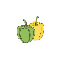 One single line drawing of whole healthy organic bell pepper for farm logo identity. Fresh paprika concept for vegetable icon. Modern continuous line draw design graphic vector illustration