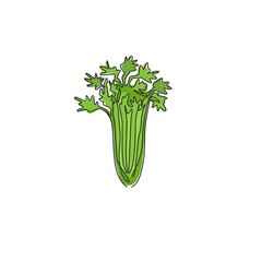 One continuous line drawing of bunch healthy organic green celery for farm logo identity. Fresh marshland plant concept for vegetable icon. Modern single line draw design vector graphic illustration