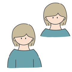 ボブヘアの女の子のバストアップアイコンイラスト