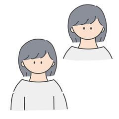 ボブヘアの女の子のバストアップアイコンイラスト