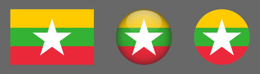 Myanmar flag set collection button flat rounded icon