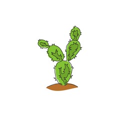 One single line drawing exotic tropical spiny cactus plant. Printable decorative cacti houseplant concept for home wall decor ornament. Modern continuous line draw graphic design vector illustration