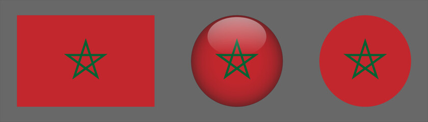 Morocco flag set collection button flat rounded icon