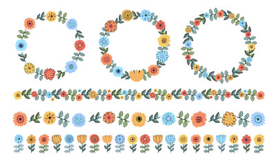 北欧風のかわいいお花の水彩ベクターイラスト フレーム