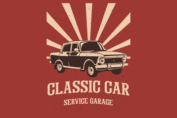 Classic car service garage silhouette design