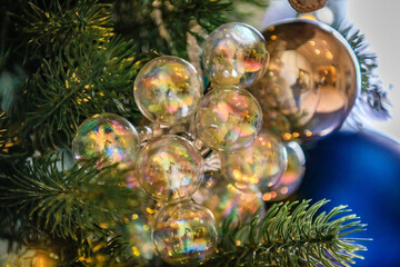 Obraz na płótnie Canvas Close up of pearly Christmas tree balls