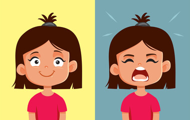 Toddler Girl Experiencing Mood Swings Vector Cartoon