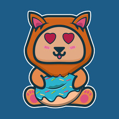 vector illustration of lion 
eat donuts