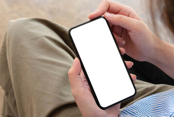 woman using Smartphone. Blank screen mobile phone for graphic display montage.networking service.