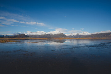 lake in the snow covered mountains