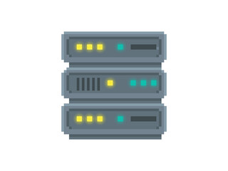 Pixel art vector illustration of server icon. Object is isolated on white background.
