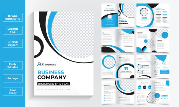 Business Brochure 16page layout Design Template. Corporate Company Brochure design template with clean Design vector.