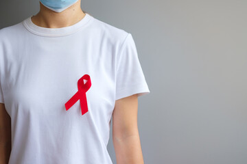 Red Ribbon for December World Aids Day (acquired immune deficiency syndrome), multiple myeloma...