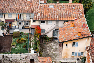 Fototapeta na wymiar Patio of an old house in Bergamo. Top view