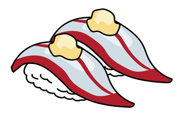 主線アリ　シンプル漫画　寿司・鮨のイラスト｜イワシ鰯の握り寿司のイラスト