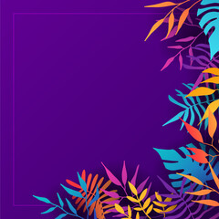 Fototapeta na wymiar Floral background vector. Vibrant gradient color texture, flower and botanical leaves hand drawing. Abstract art design for wallpaper, wall arts, cover, wedding and invite card.