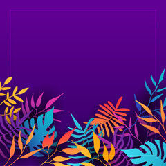 Floral background vector. Vibrant gradient color texture, flower and botanical leaves hand drawing. Abstract art design for wallpaper, wall arts, cover, wedding and invite card.