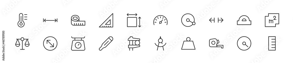 Sticker Set of simple measurement line icons.