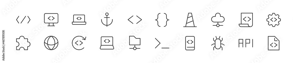 Poster set of simple coding line icons.