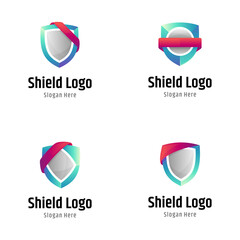 shield with ribbon logo template collection, protection guard label set