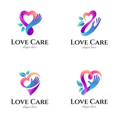 hand care logo template set, health heart logo collection